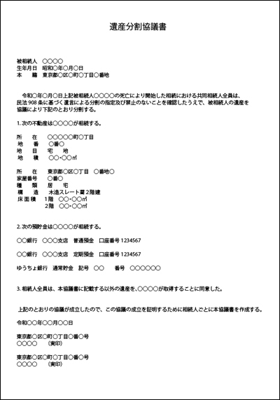 遺産分割協議書イメージ