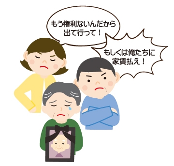 『もう権利ないんだから出て行って!』『もしくは俺たちに家賃払え!』と言い放っているイメージ