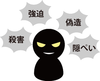 殺害、強迫、偽造、隠ぺいのイメージ